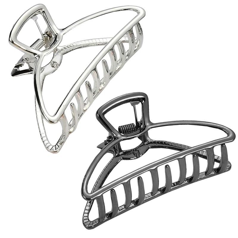 HH&LL Hair Clips, Metal Hair Claw Barrette Clamp Jaw for Women (2, Black+ Silver) - Image 1